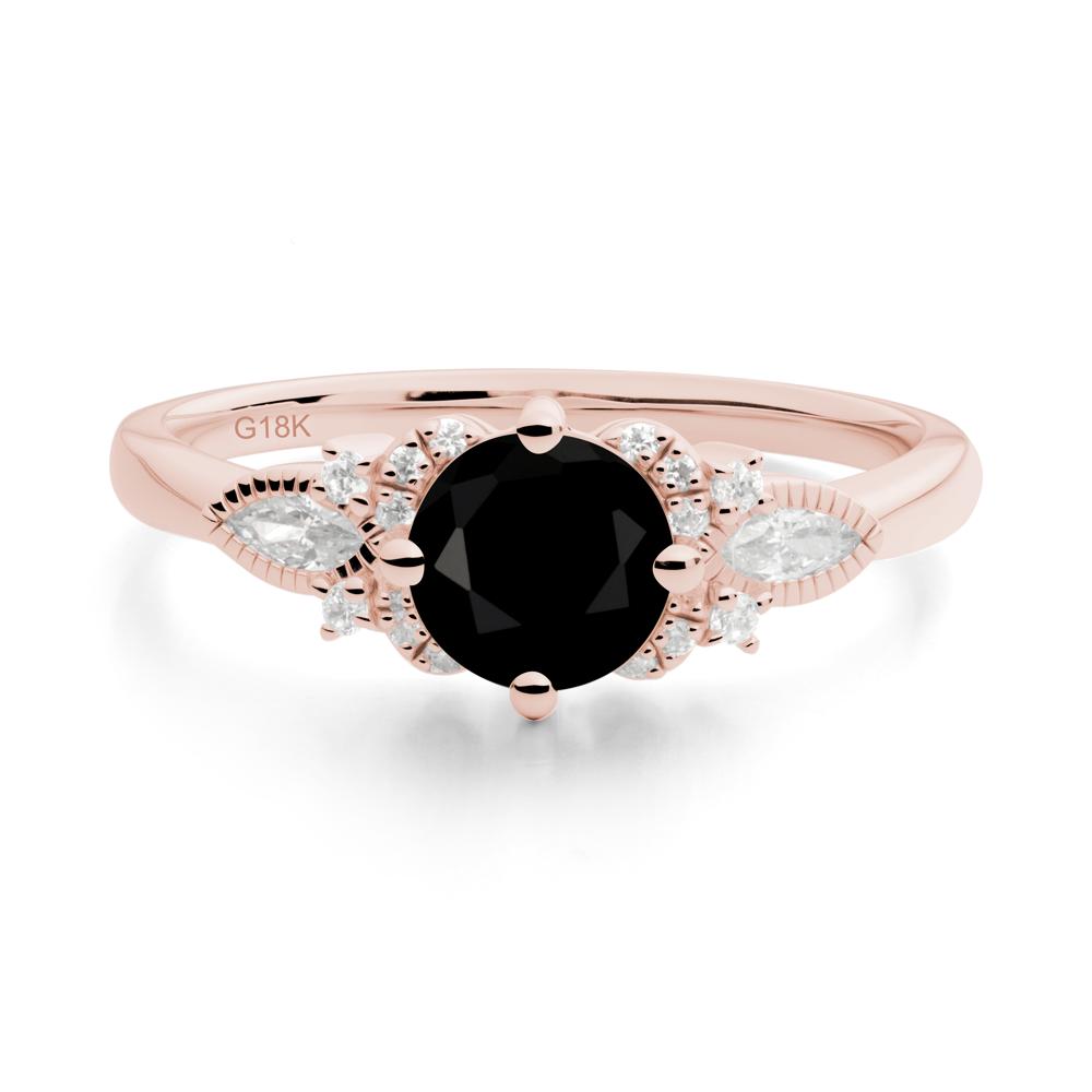 Round Black Spinel Floral Statement Ring - LUO Jewelry #metal_18k rose gold