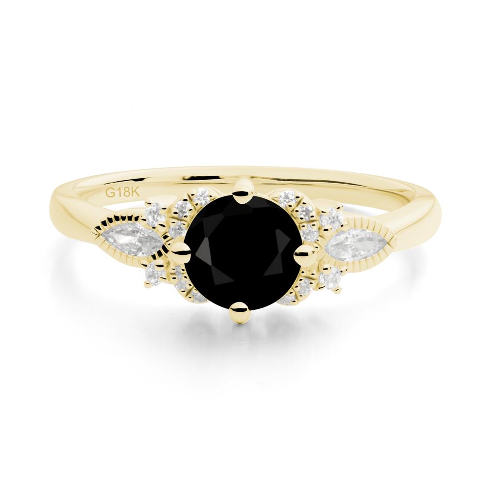 Round Black Spinel Floral Statement Ring - LUO Jewelry #metal_18k yellow gold