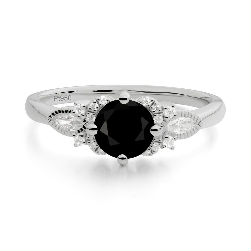 Round Black Spinel Floral Statement Ring - LUO Jewelry #metal_platinum