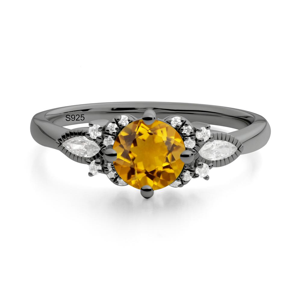 Round Citrine Floral Statement Ring - LUO Jewelry #metal_black finish sterling silver
