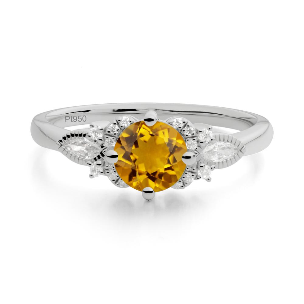 Round Citrine Floral Statement Ring - LUO Jewelry #metal_platinum