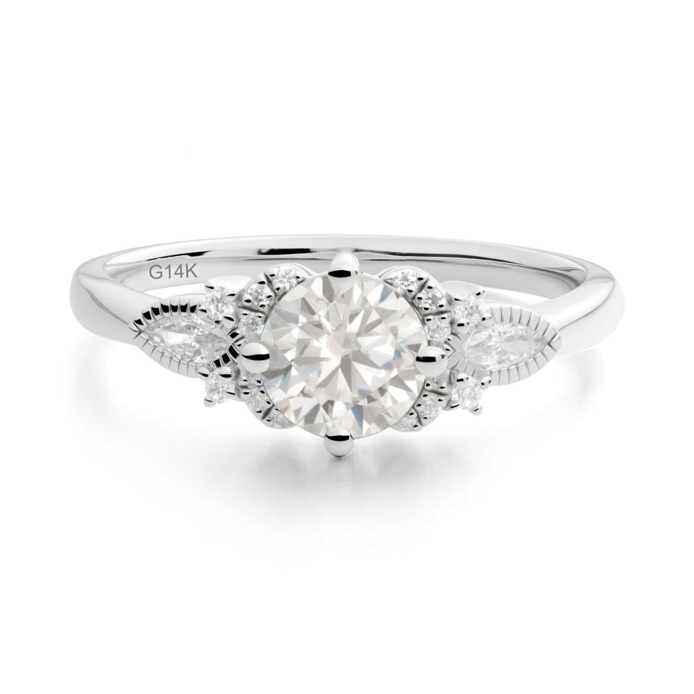 Round Cubic Zirconia Floral Statement Ring - LUO Jewelry #metal_14k white gold