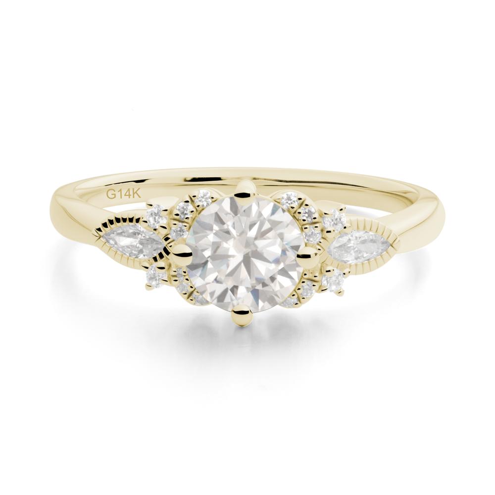 Round Cubic Zirconia Floral Statement Ring - LUO Jewelry #metal_14k yellow gold
