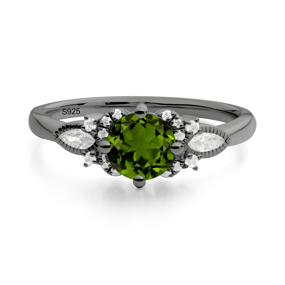 Round Diopside Floral Statement Ring - LUO Jewelry #metal_black finish sterling silver