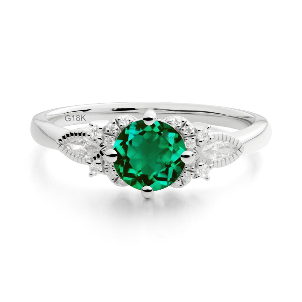 Round Emerald Floral Statement Ring - LUO Jewelry #metal_18k white gold
