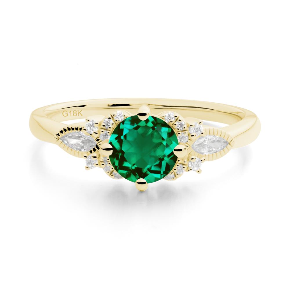 Round Emerald Floral Statement Ring - LUO Jewelry #metal_18k yellow gold
