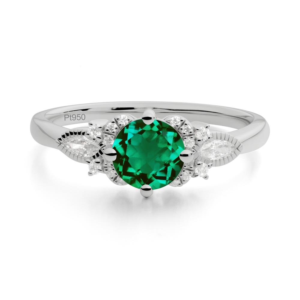Round Emerald Floral Statement Ring - LUO Jewelry #metal_platinum