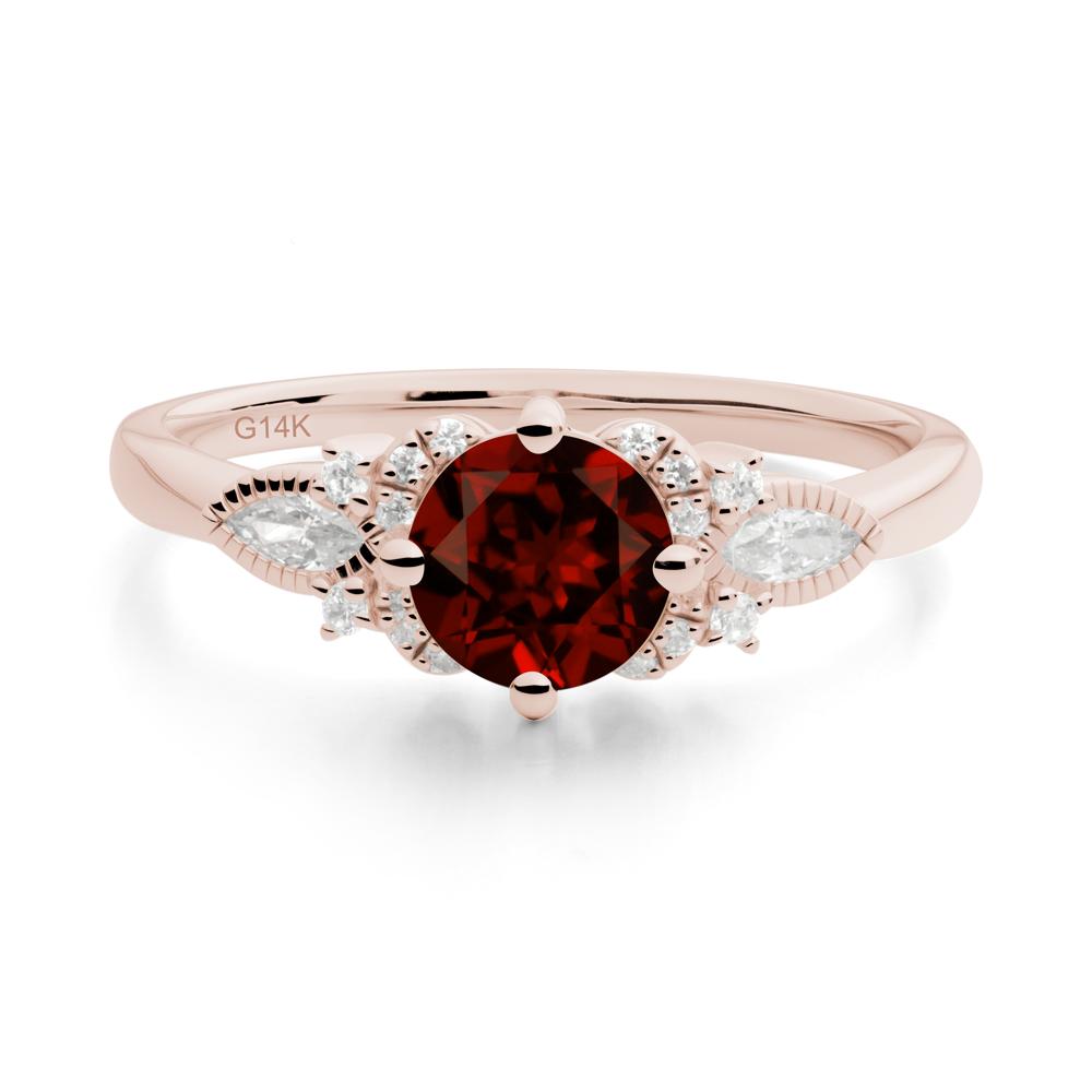 Round Garnet Floral Statement Ring - LUO Jewelry #metal_14k rose gold