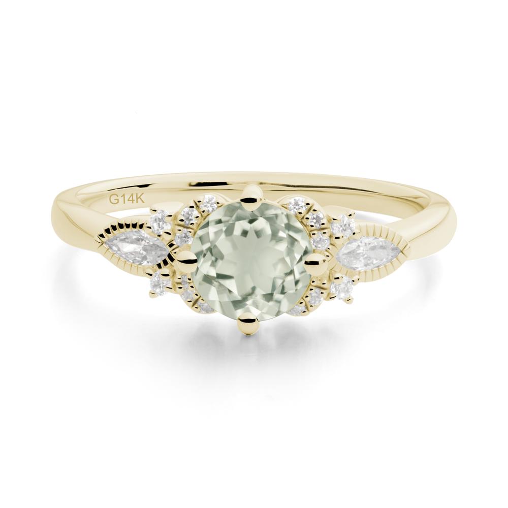 Round Green Amethyst Floral Statement Ring - LUO Jewelry #metal_14k yellow gold