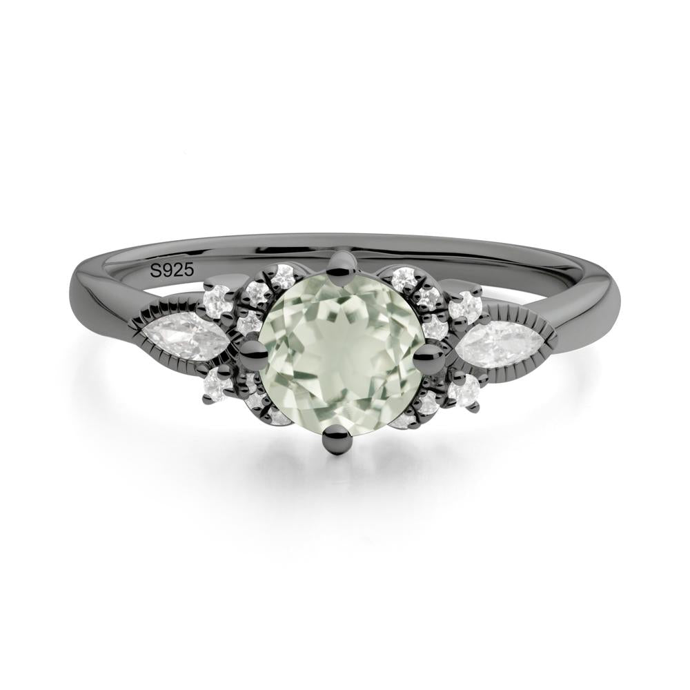 Round Green Amethyst Floral Statement Ring - LUO Jewelry #metal_black finish sterling silver
