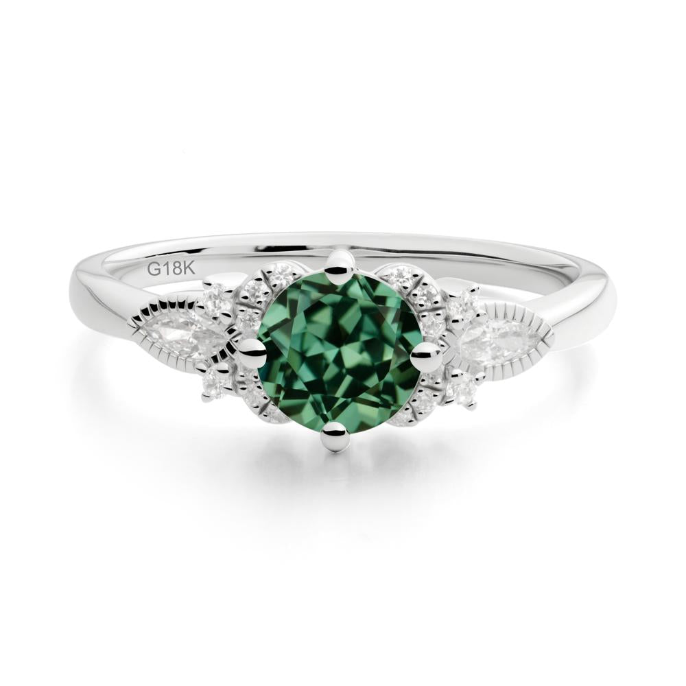 Round Green Sapphire Floral Statement Ring - LUO Jewelry #metal_18k white gold