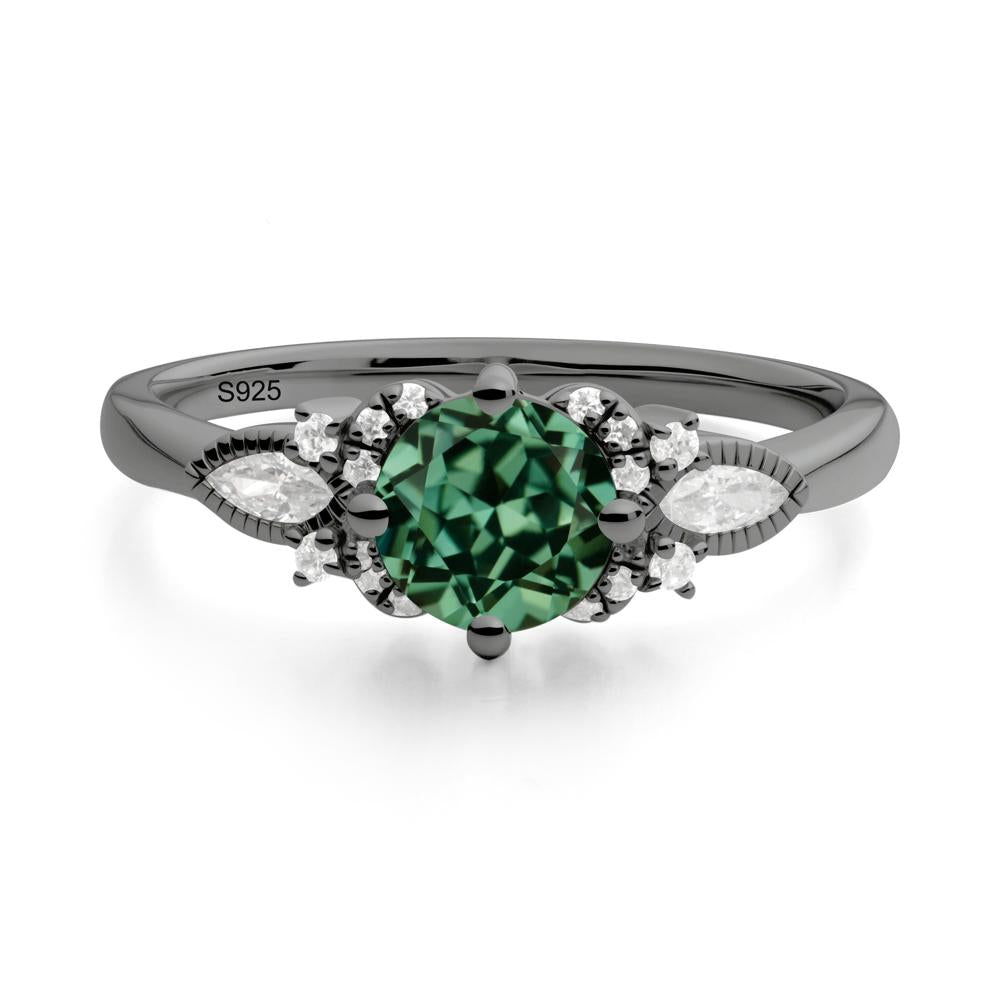 Round Green Sapphire Floral Statement Ring - LUO Jewelry #metal_black finish sterling silver
