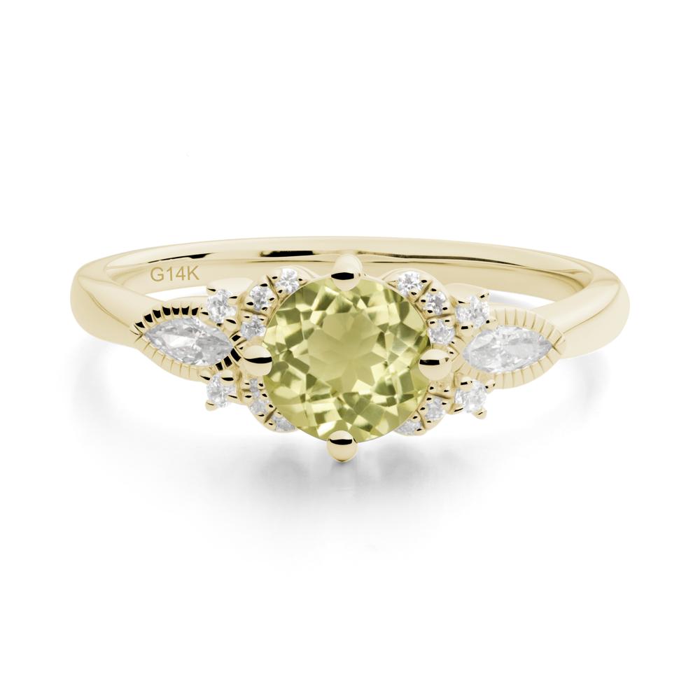 Round Lemon Quartz Floral Statement Ring - LUO Jewelry #metal_14k yellow gold
