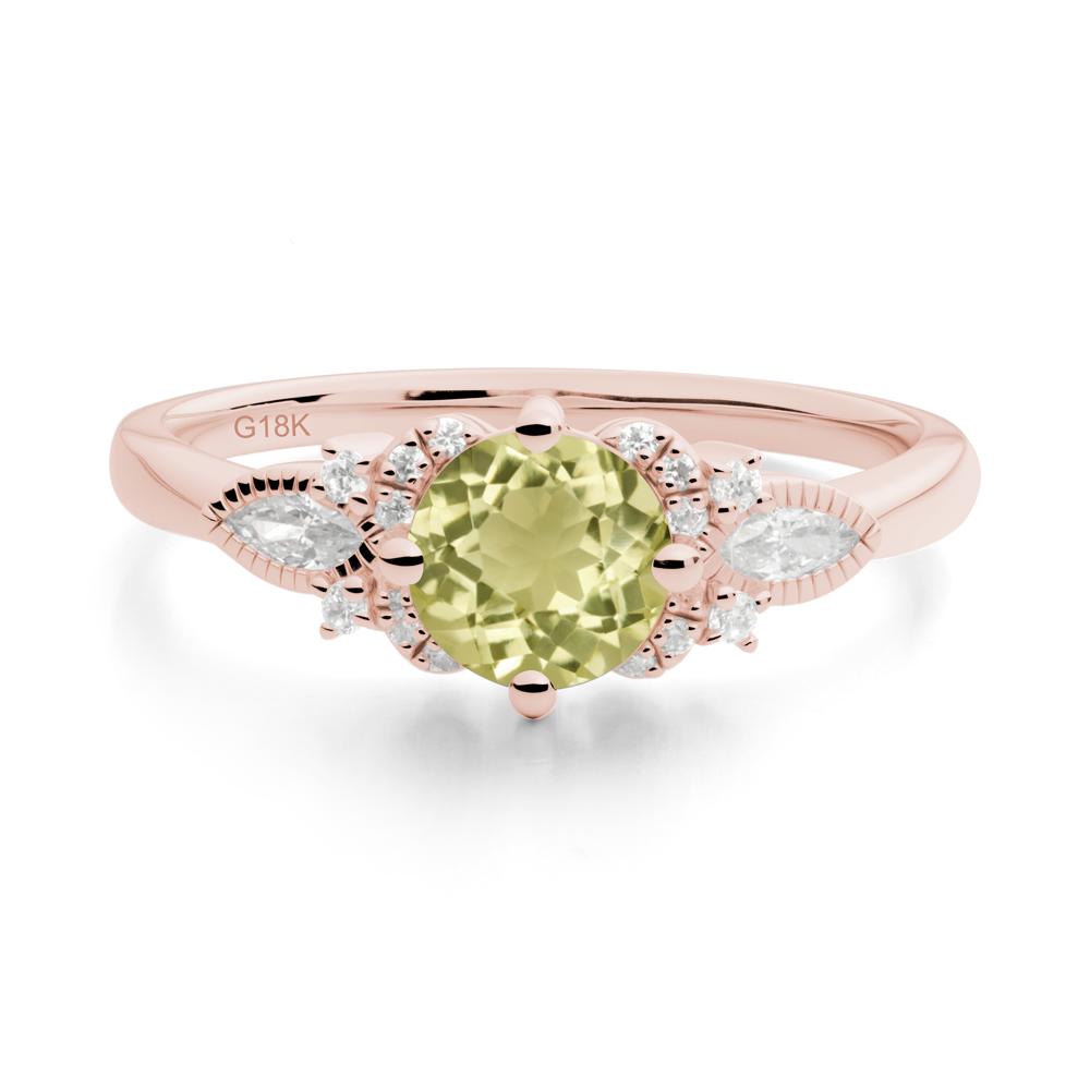 Round Lemon Quartz Floral Statement Ring - LUO Jewelry #metal_18k rose gold