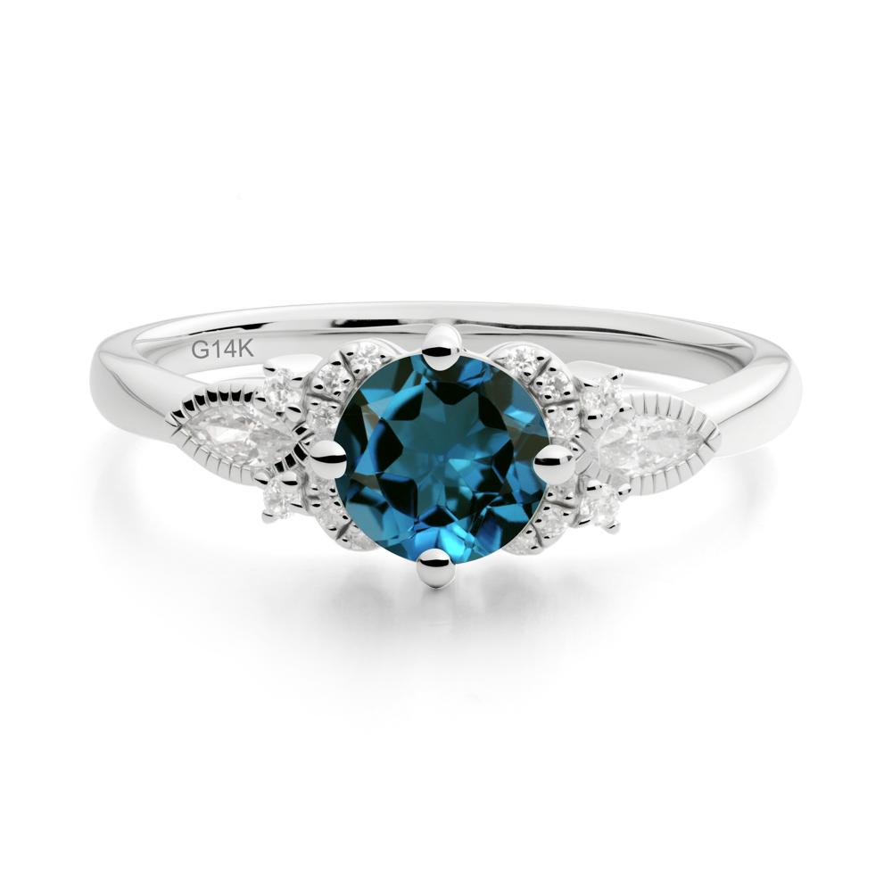 Round London Blue Topaz Floral Statement Ring - LUO Jewelry #metal_14k white gold