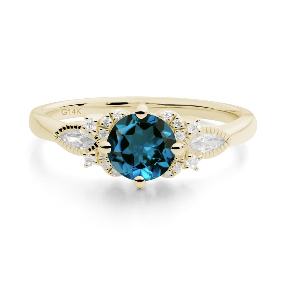Round London Blue Topaz Floral Statement Ring - LUO Jewelry #metal_14k yellow gold