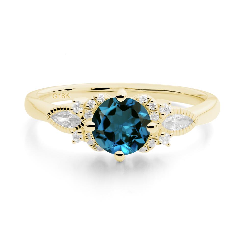 Round London Blue Topaz Floral Statement Ring - LUO Jewelry #metal_18k yellow gold