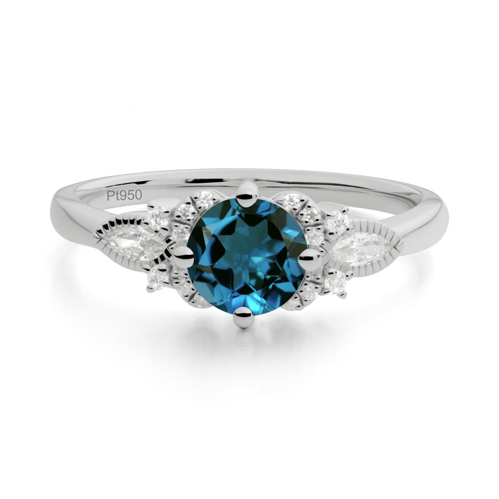 Round London Blue Topaz Floral Statement Ring - LUO Jewelry #metal_platinum