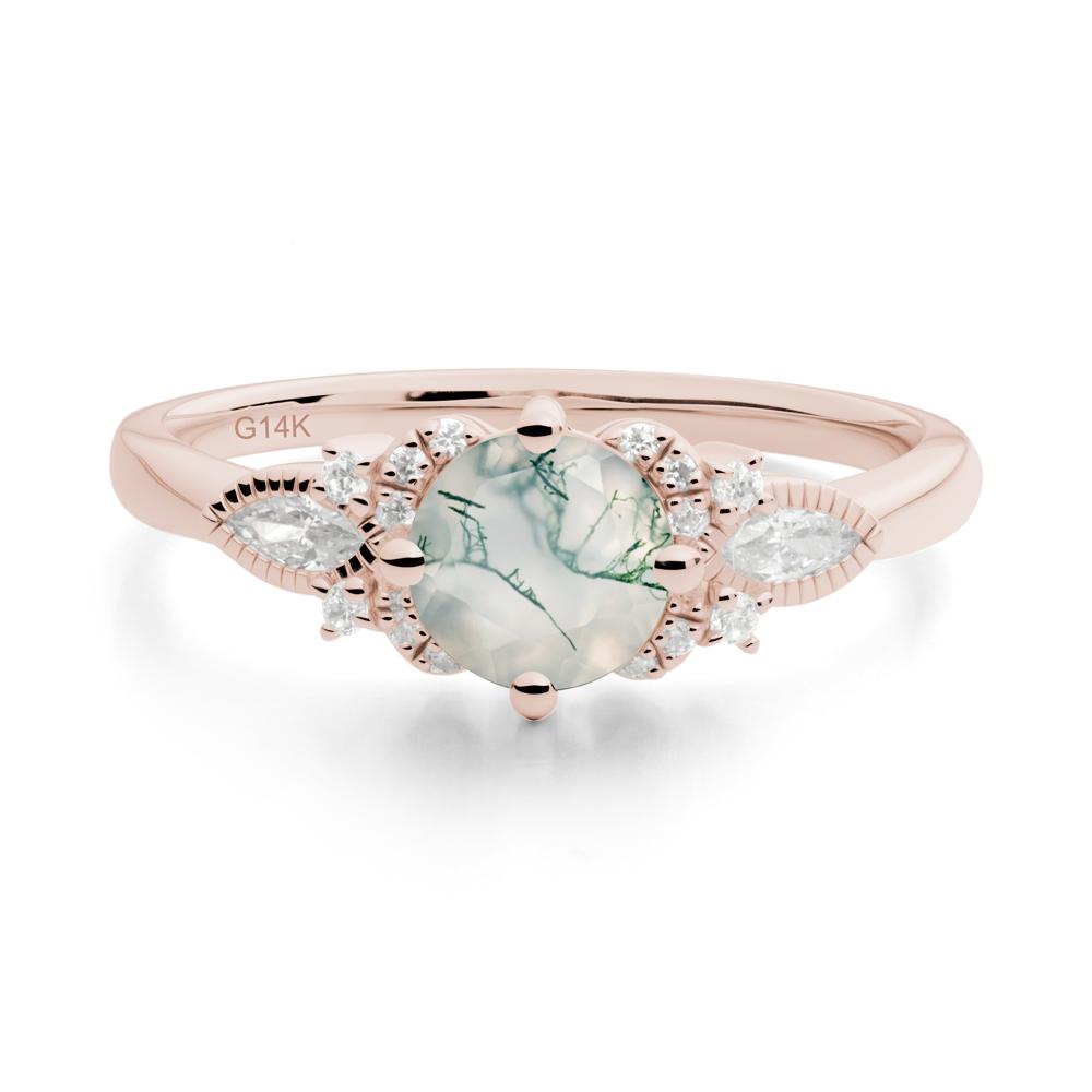 Round Moss Agate Floral Statement Ring - LUO Jewelry #metal_14k rose gold