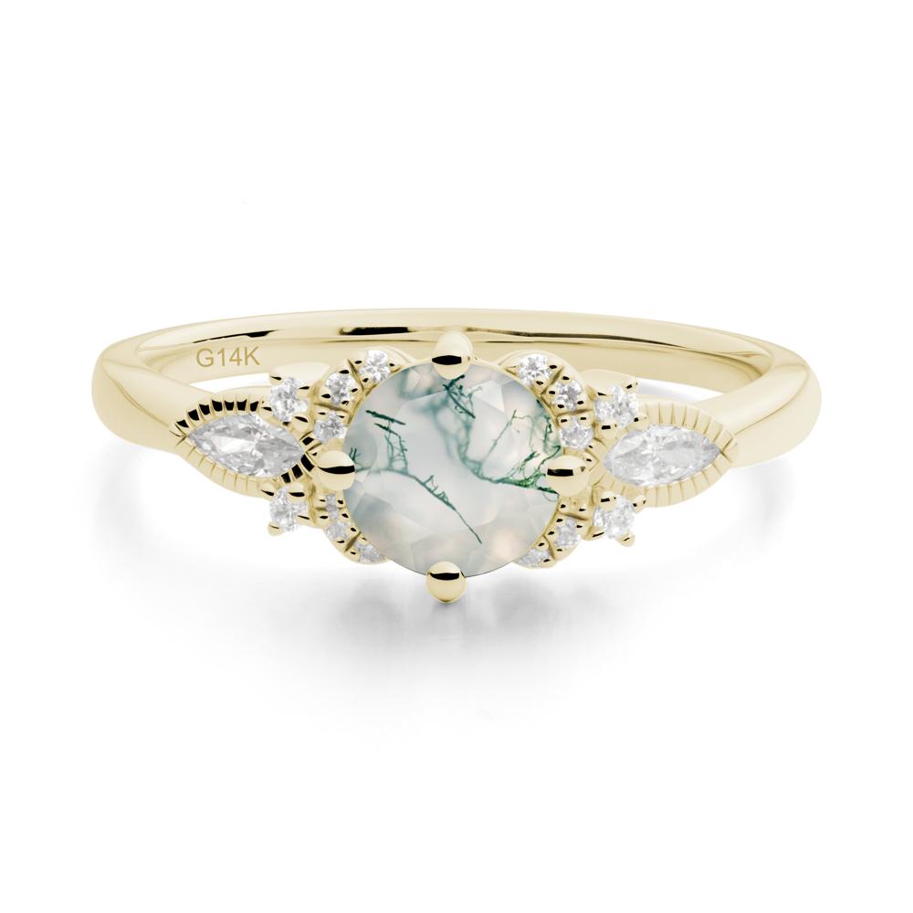 Round Moss Agate Floral Statement Ring - LUO Jewelry #metal_14k yellow gold