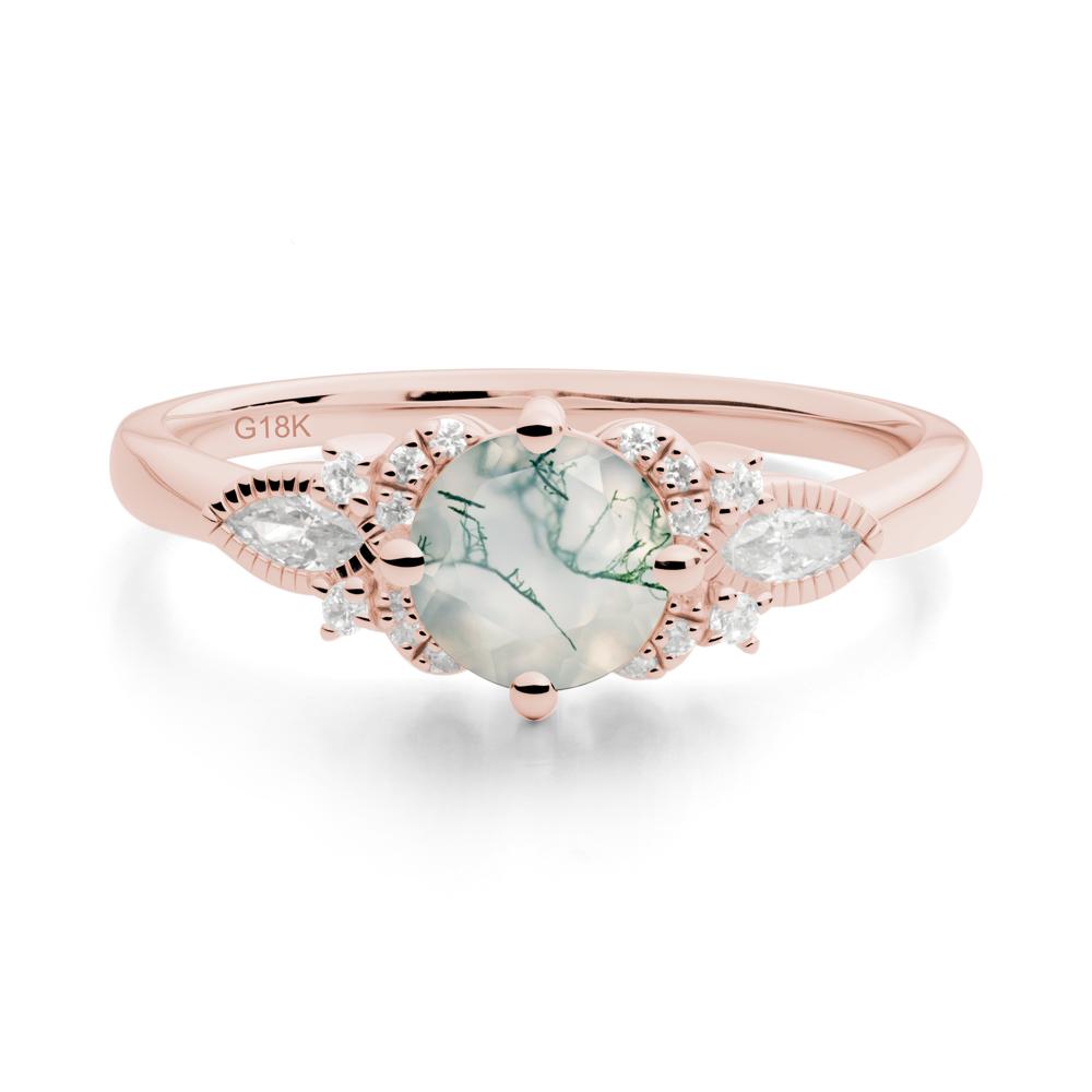 Round Moss Agate Floral Statement Ring - LUO Jewelry #metal_18k rose gold