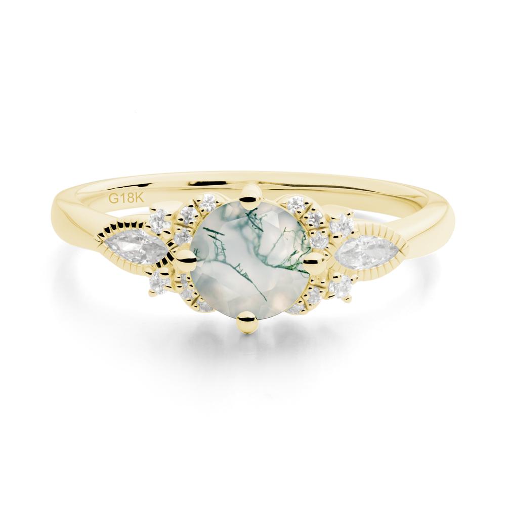 Round Moss Agate Floral Statement Ring - LUO Jewelry #metal_18k yellow gold