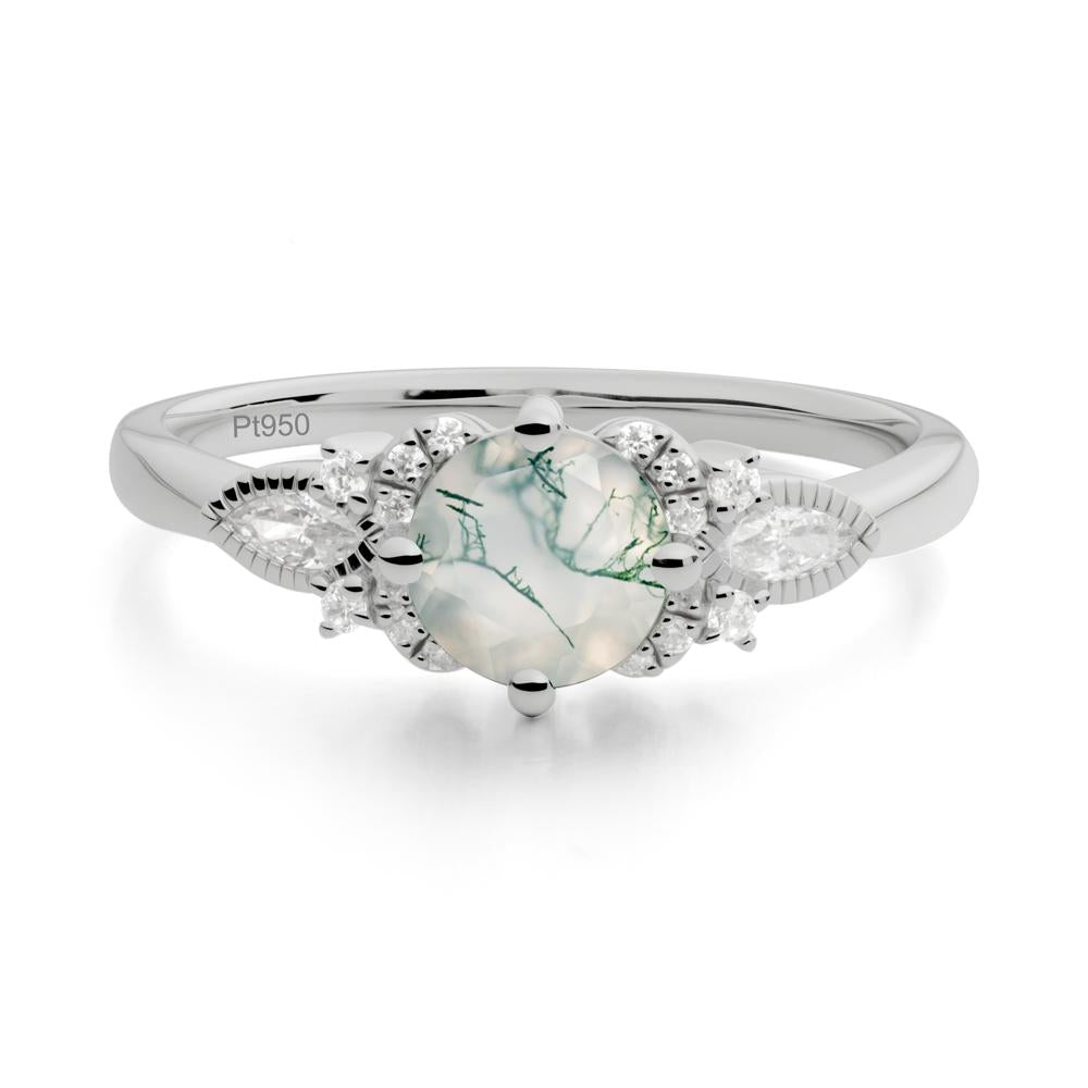 Round Moss Agate Floral Statement Ring - LUO Jewelry #metal_platinum