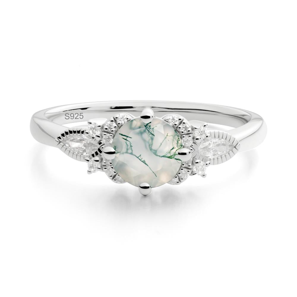 Round Moss Agate Floral Statement Ring - LUO Jewelry #metal_sterling silver