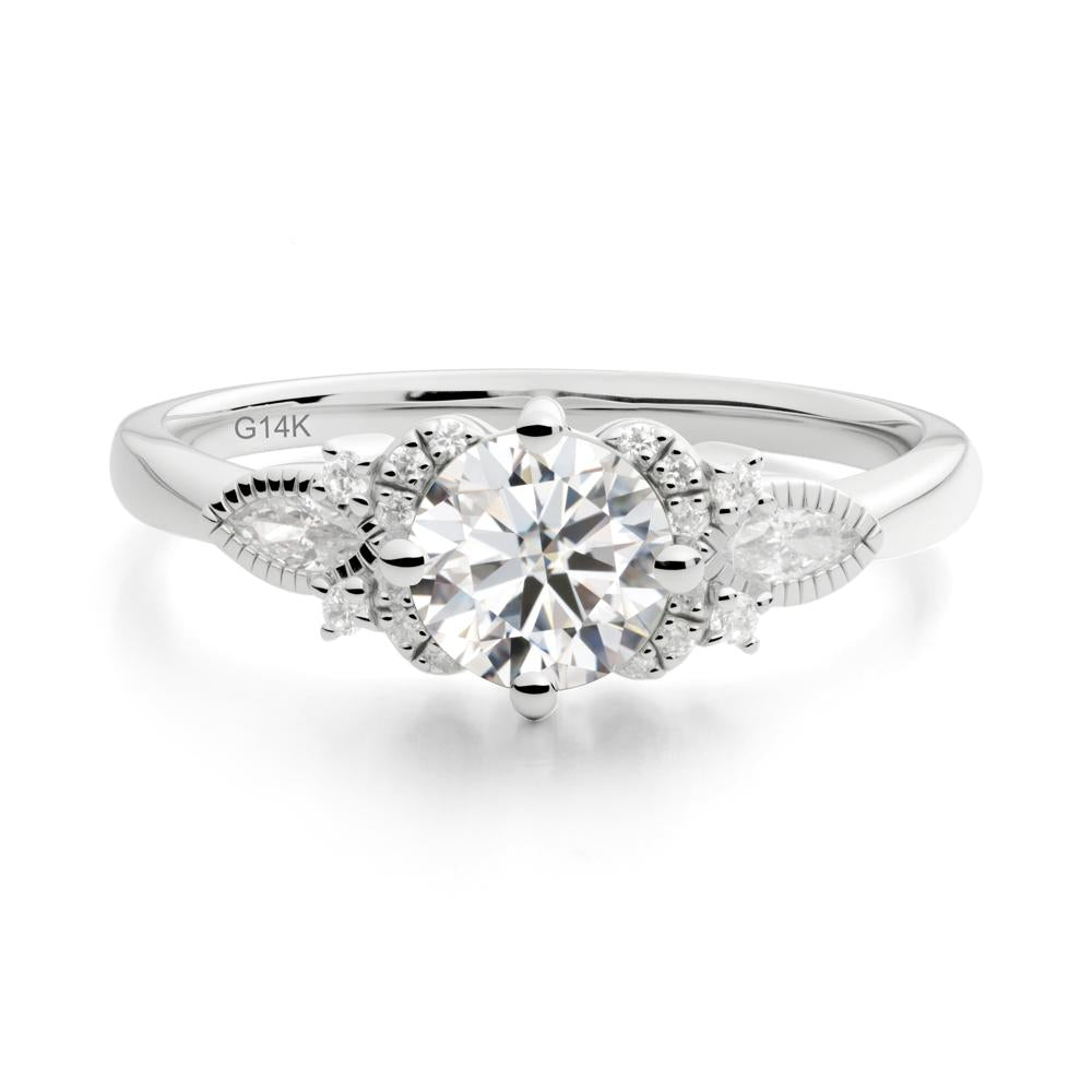 Round Moissanite Floral Statement Ring - LUO Jewelry #metal_14k white gold