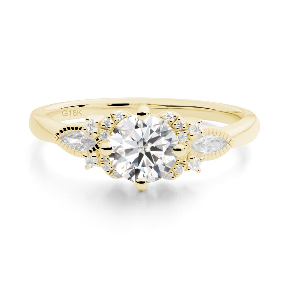 Round Moissanite Floral Statement Ring - LUO Jewelry #metal_18k yellow gold