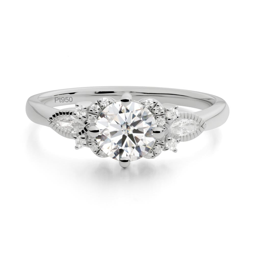 Round Moissanite Floral Statement Ring - LUO Jewelry #metal_platinum