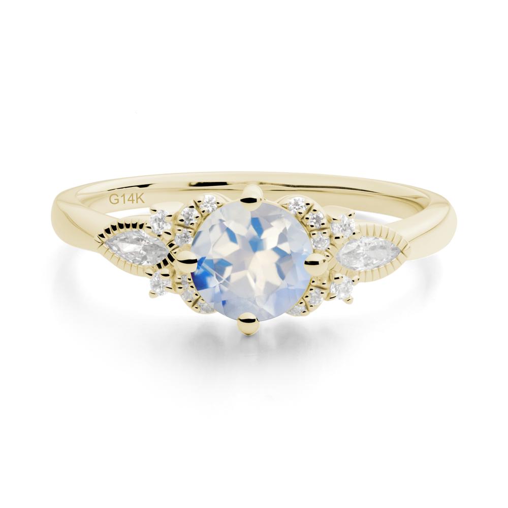 Round Moonstone Floral Statement Ring - LUO Jewelry #metal_14k yellow gold