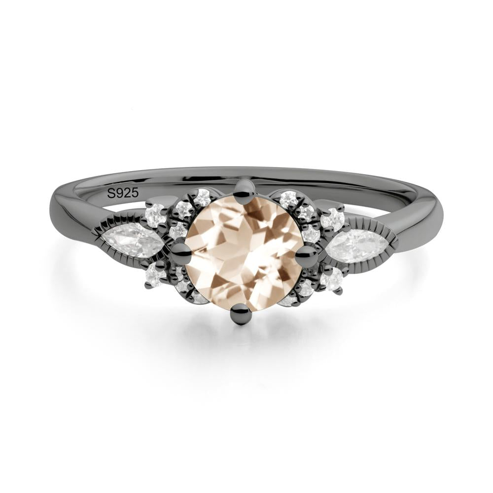 Round Morganite Floral Statement Ring - LUO Jewelry #metal_black finish sterling silver
