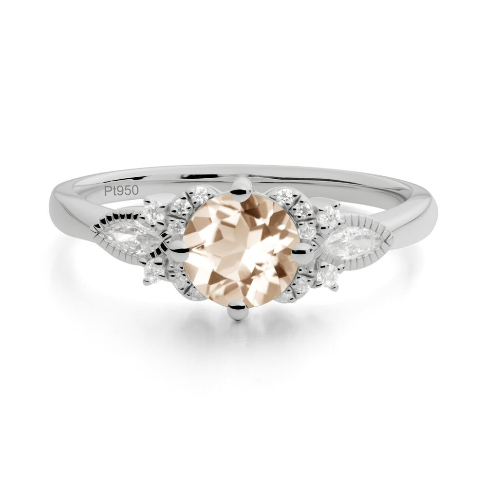 Round Morganite Floral Statement Ring - LUO Jewelry #metal_platinum