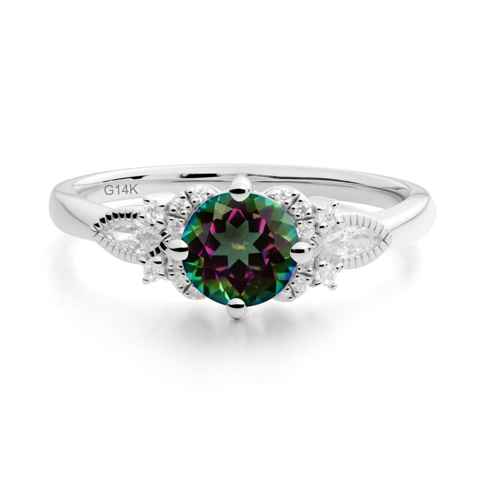 Round Mystic Topaz Floral Statement Ring - LUO Jewelry #metal_14k white gold