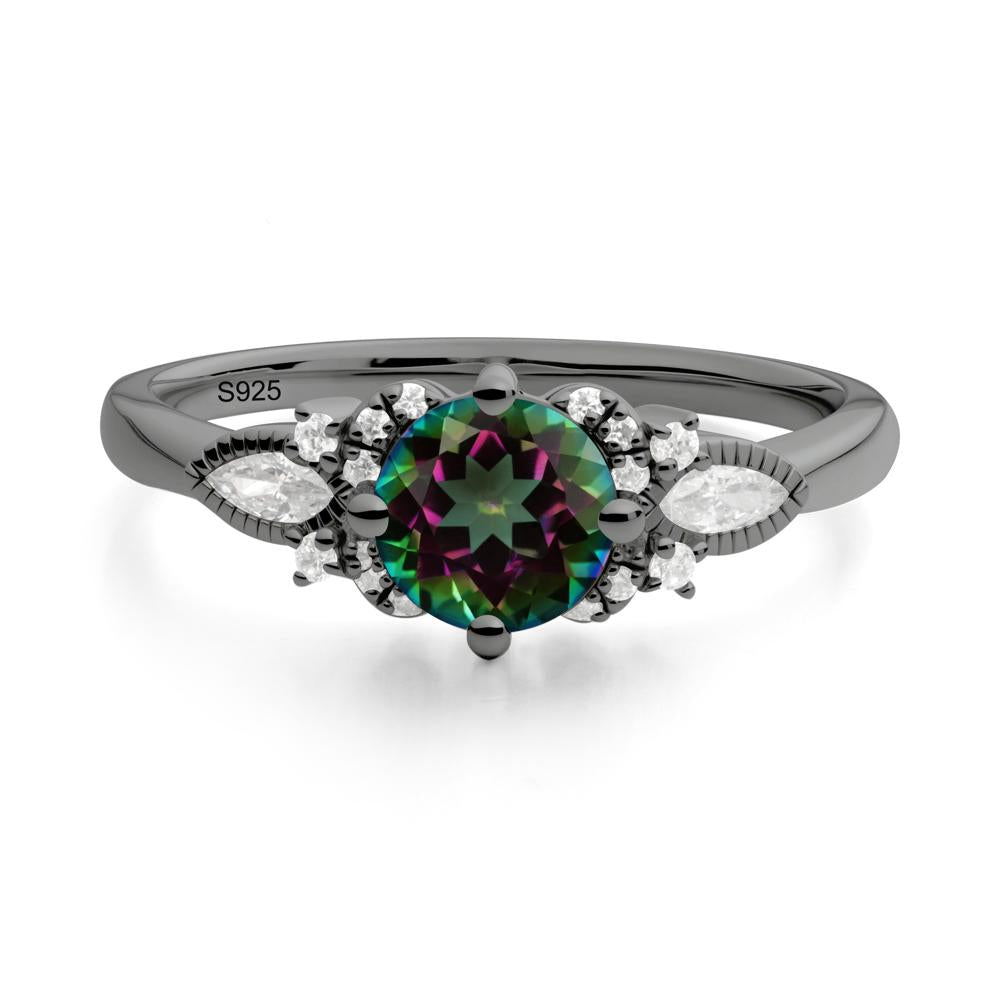 Round Mystic Topaz Floral Statement Ring - LUO Jewelry #metal_black finish sterling silver
