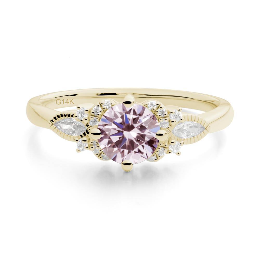 Round Pink Cubic Zirconia Floral Statement Ring - LUO Jewelry #metal_14k yellow gold