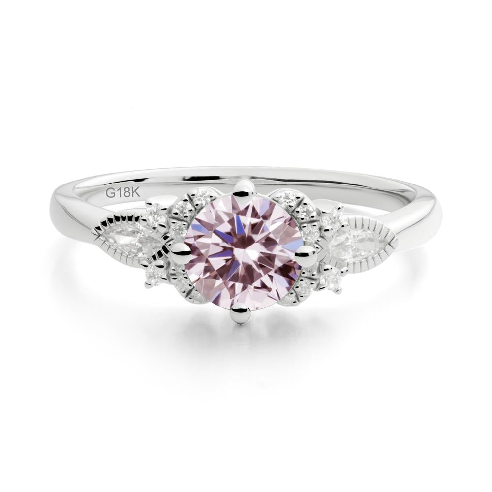 Round Pink Cubic Zirconia Floral Statement Ring - LUO Jewelry #metal_18k white gold
