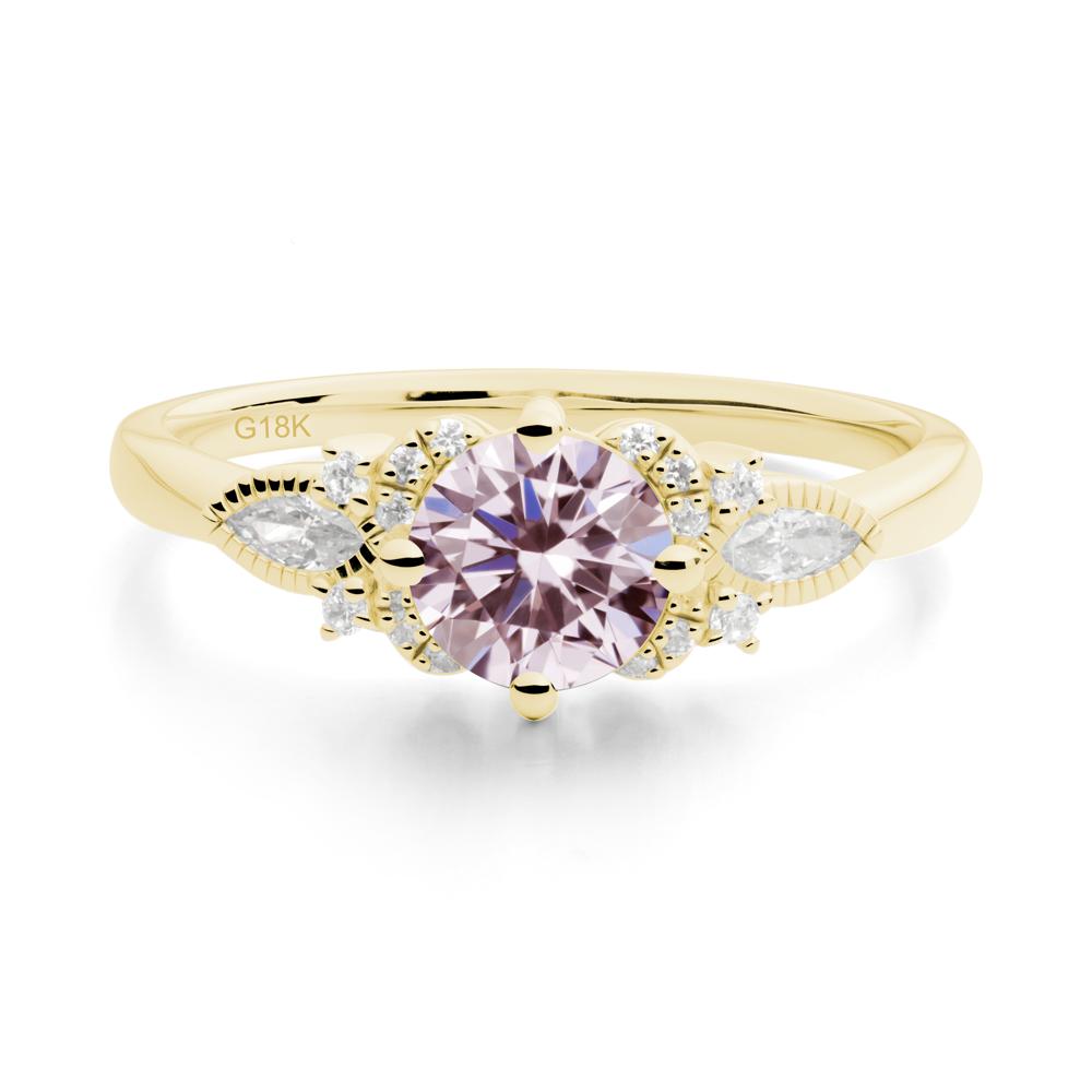 Round Pink Cubic Zirconia Floral Statement Ring - LUO Jewelry #metal_18k yellow gold