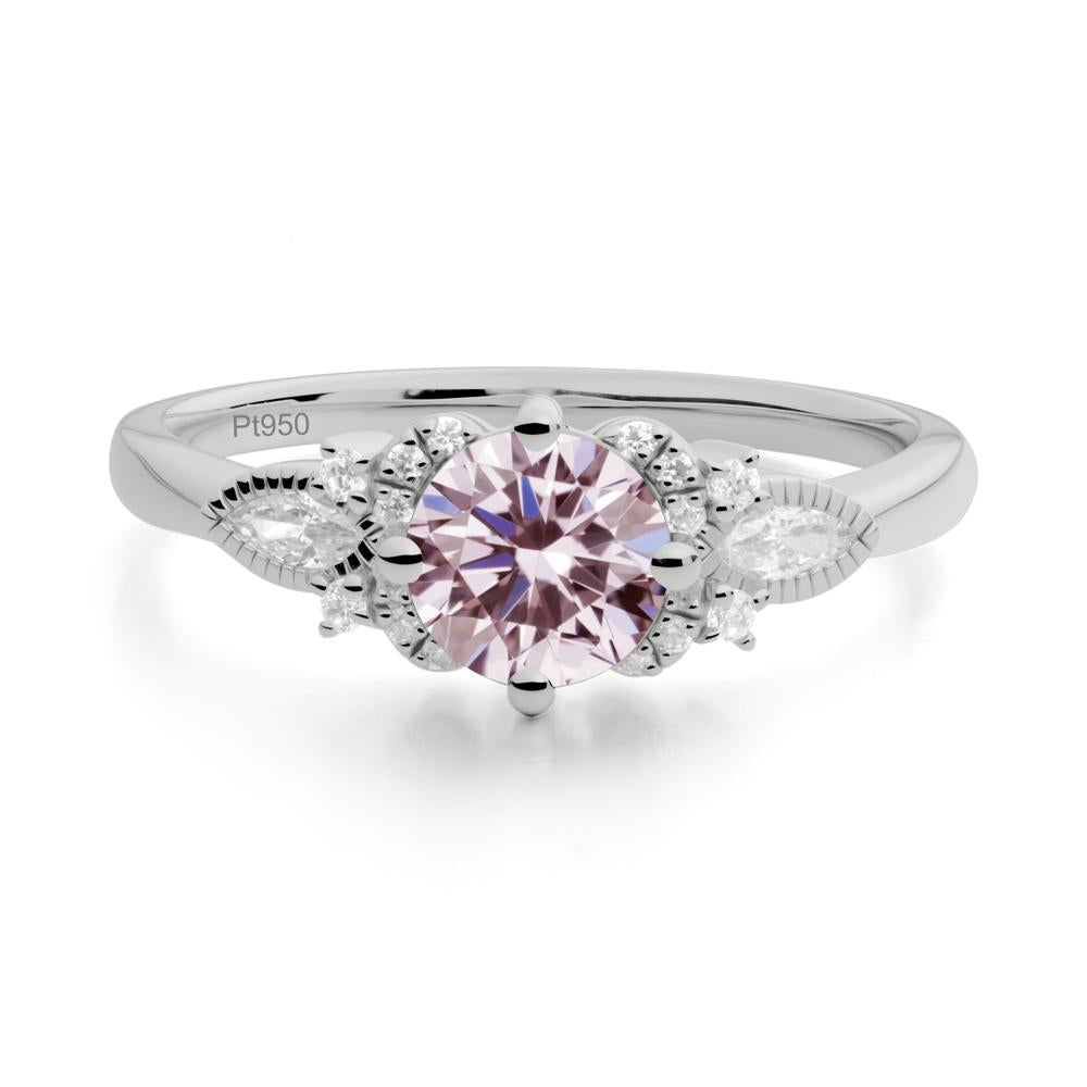 Round Pink Cubic Zirconia Floral Statement Ring - LUO Jewelry #metal_platinum
