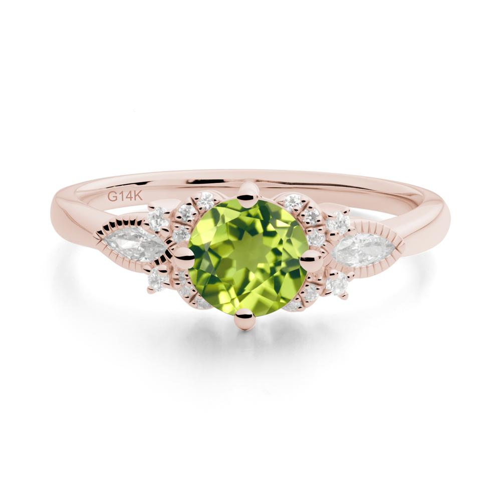 Round Peridot Floral Statement Ring - LUO Jewelry #metal_14k rose gold