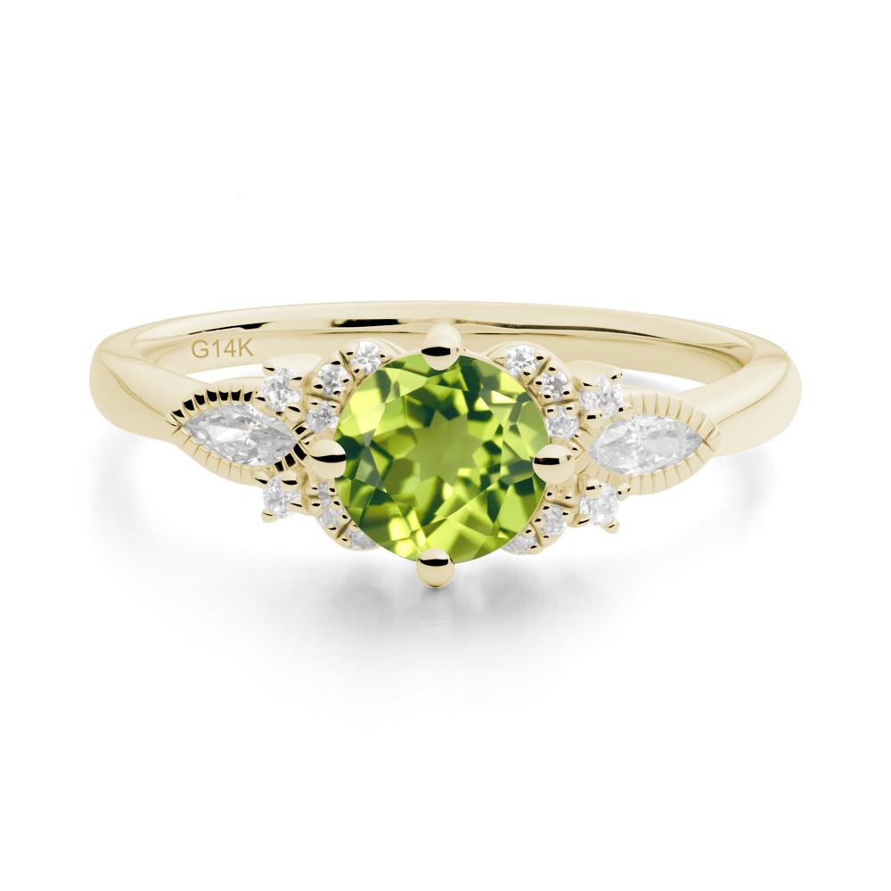 Round Peridot Floral Statement Ring - LUO Jewelry #metal_14k yellow gold