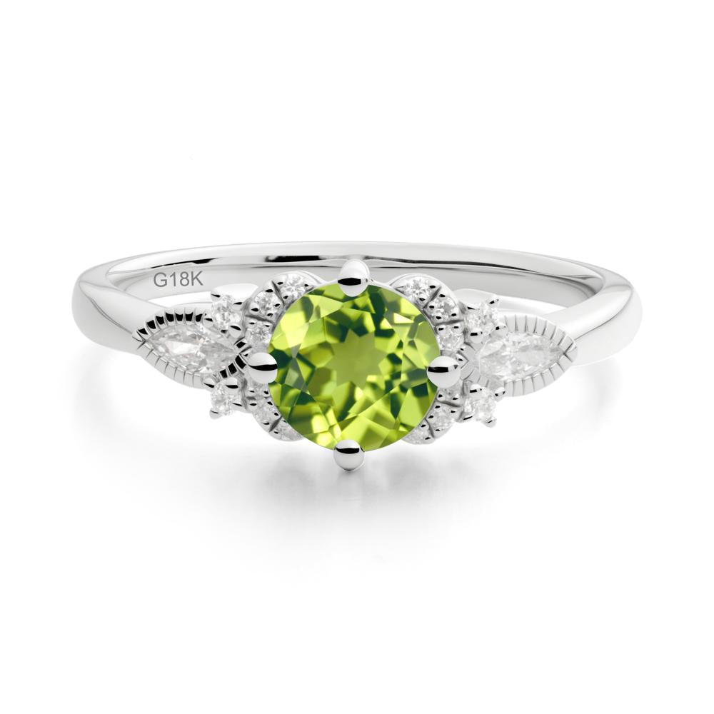 Round Peridot Floral Statement Ring - LUO Jewelry #metal_18k white gold
