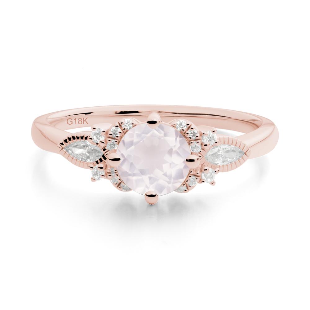 Round Rose Quartz Floral Statement Ring - LUO Jewelry #metal_18k rose gold