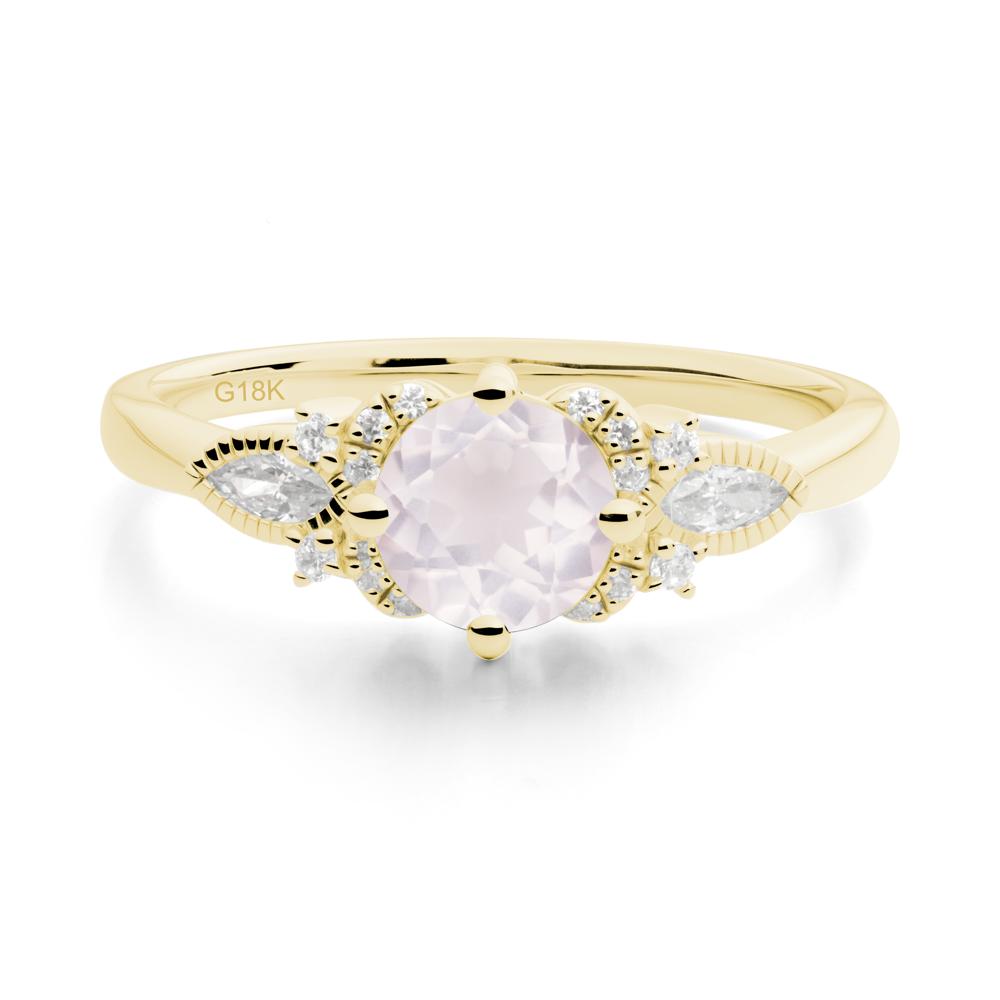 Round Rose Quartz Floral Statement Ring - LUO Jewelry #metal_18k yellow gold