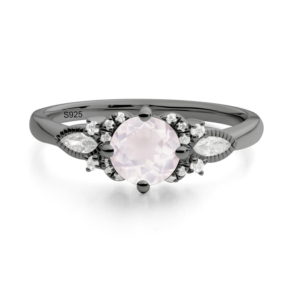 Round Rose Quartz Floral Statement Ring - LUO Jewelry #metal_black finish sterling silver