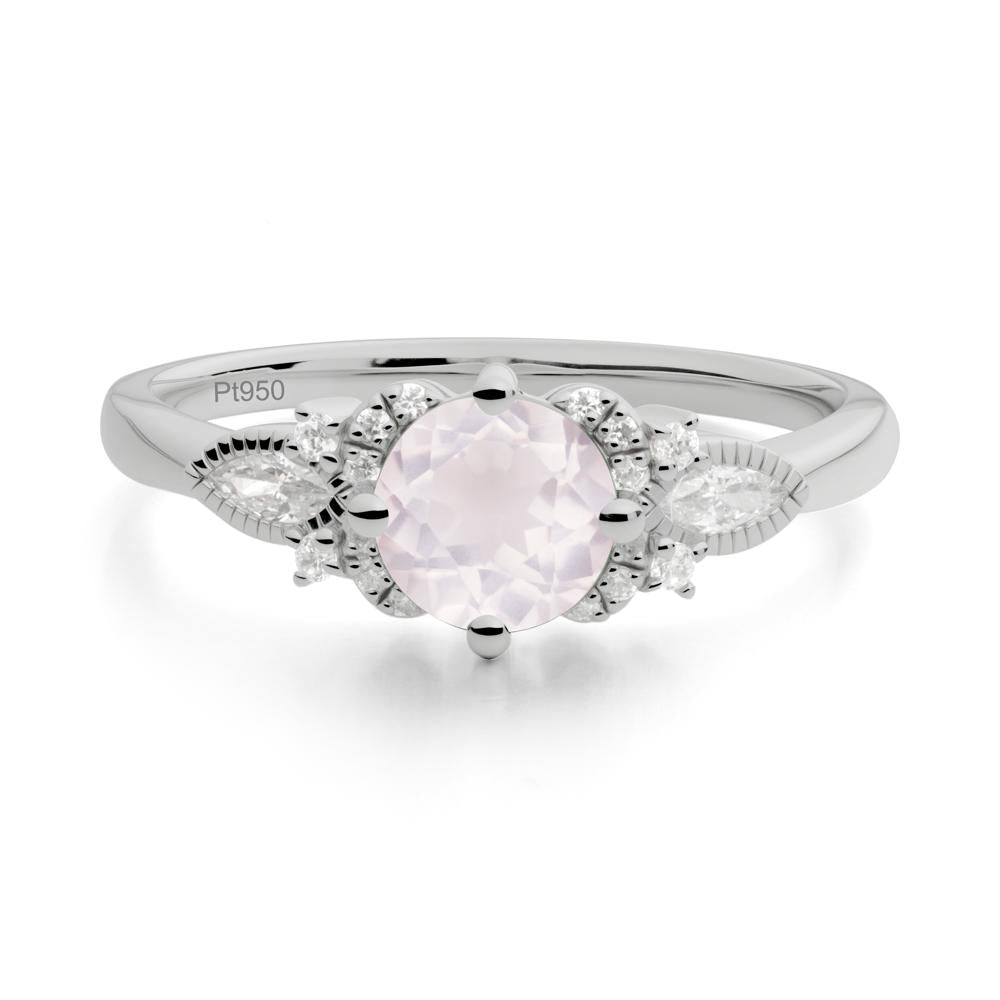 Round Rose Quartz Floral Statement Ring - LUO Jewelry #metal_platinum