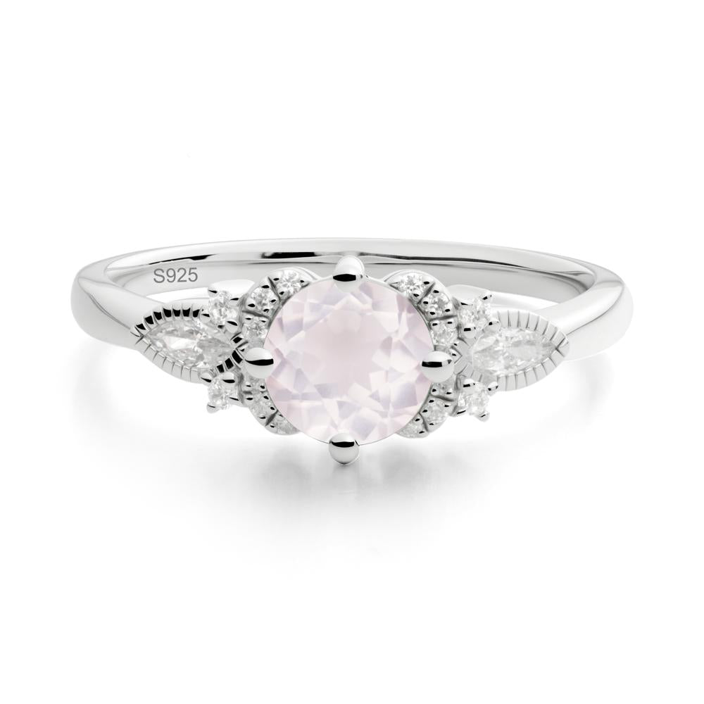 Round Rose Quartz Floral Statement Ring - LUO Jewelry #metal_sterling silver