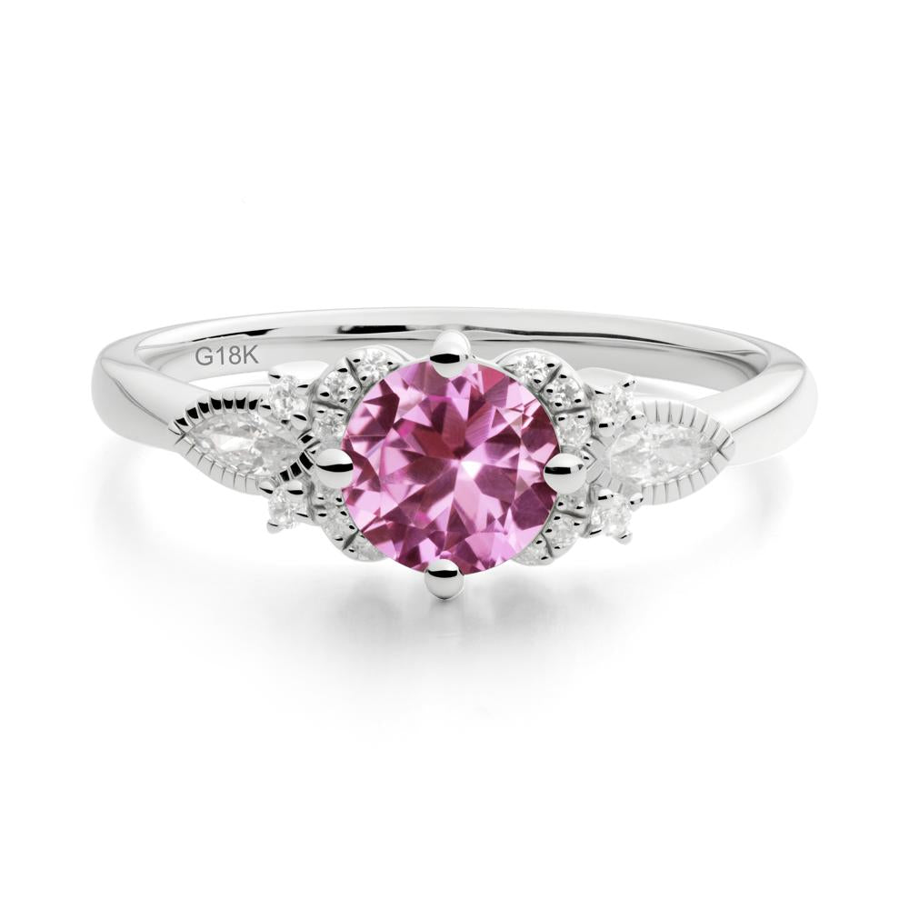 Round Pink Sapphire Floral Statement Ring - LUO Jewelry #metal_18k white gold