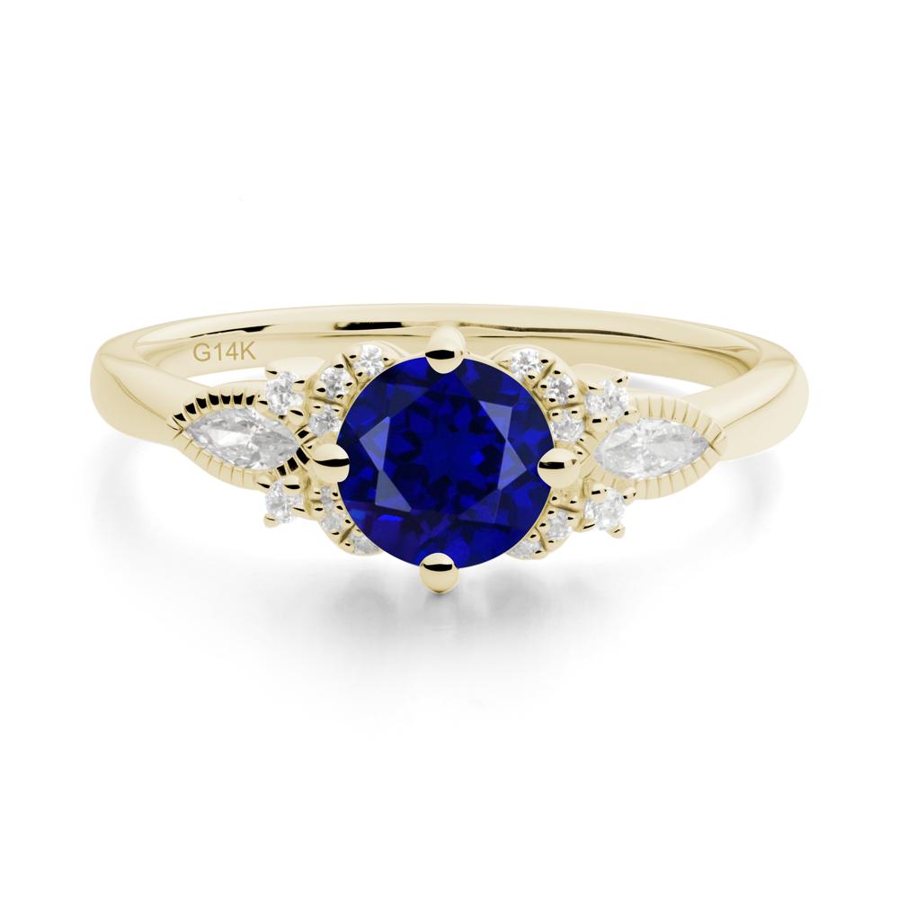 Round Sapphire Floral Statement Ring - LUO Jewelry #metal_14k yellow gold